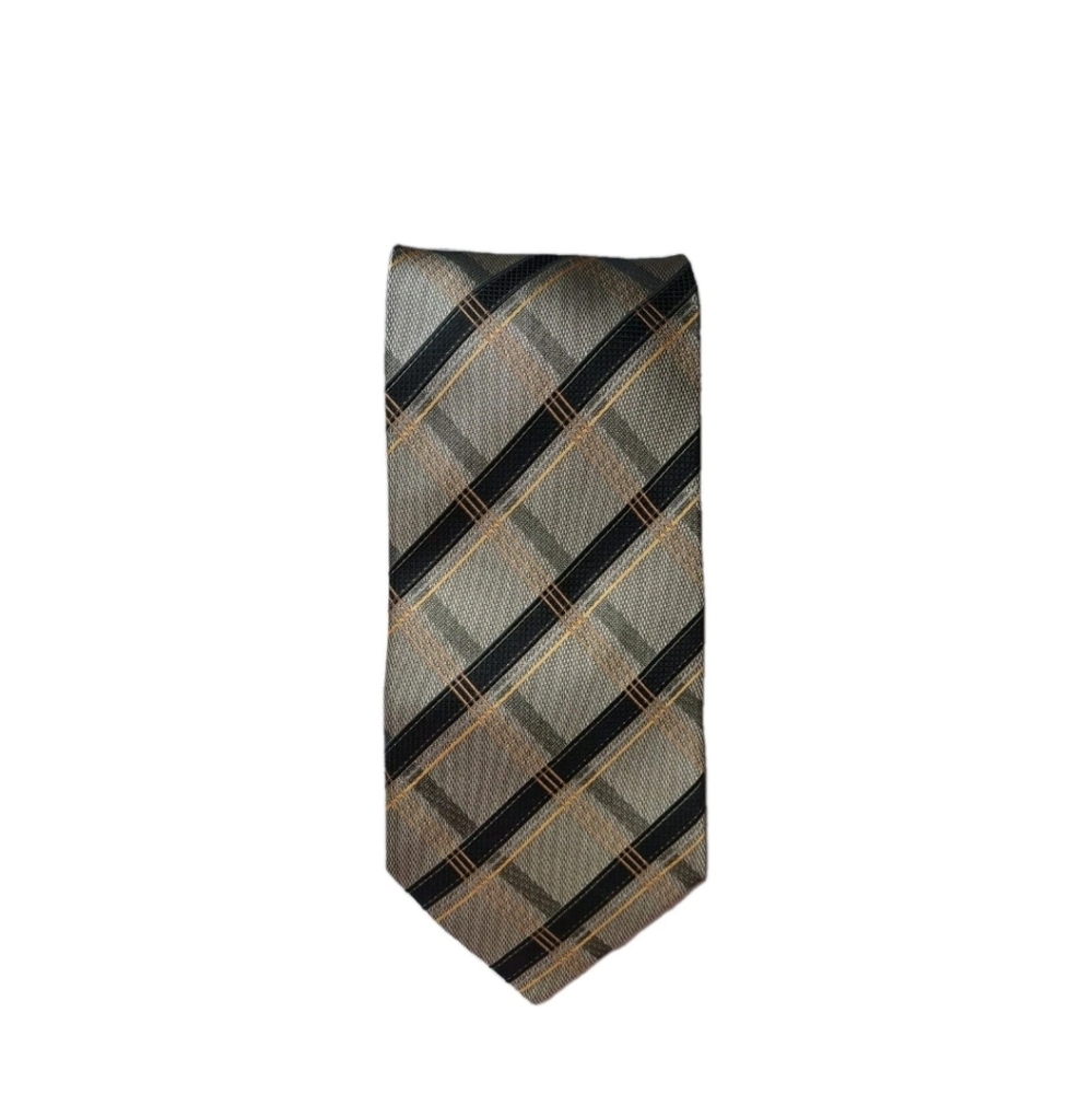 Roberto Villini Collezione men All Silk Tie Hand Made Brown Gold New Old Stock